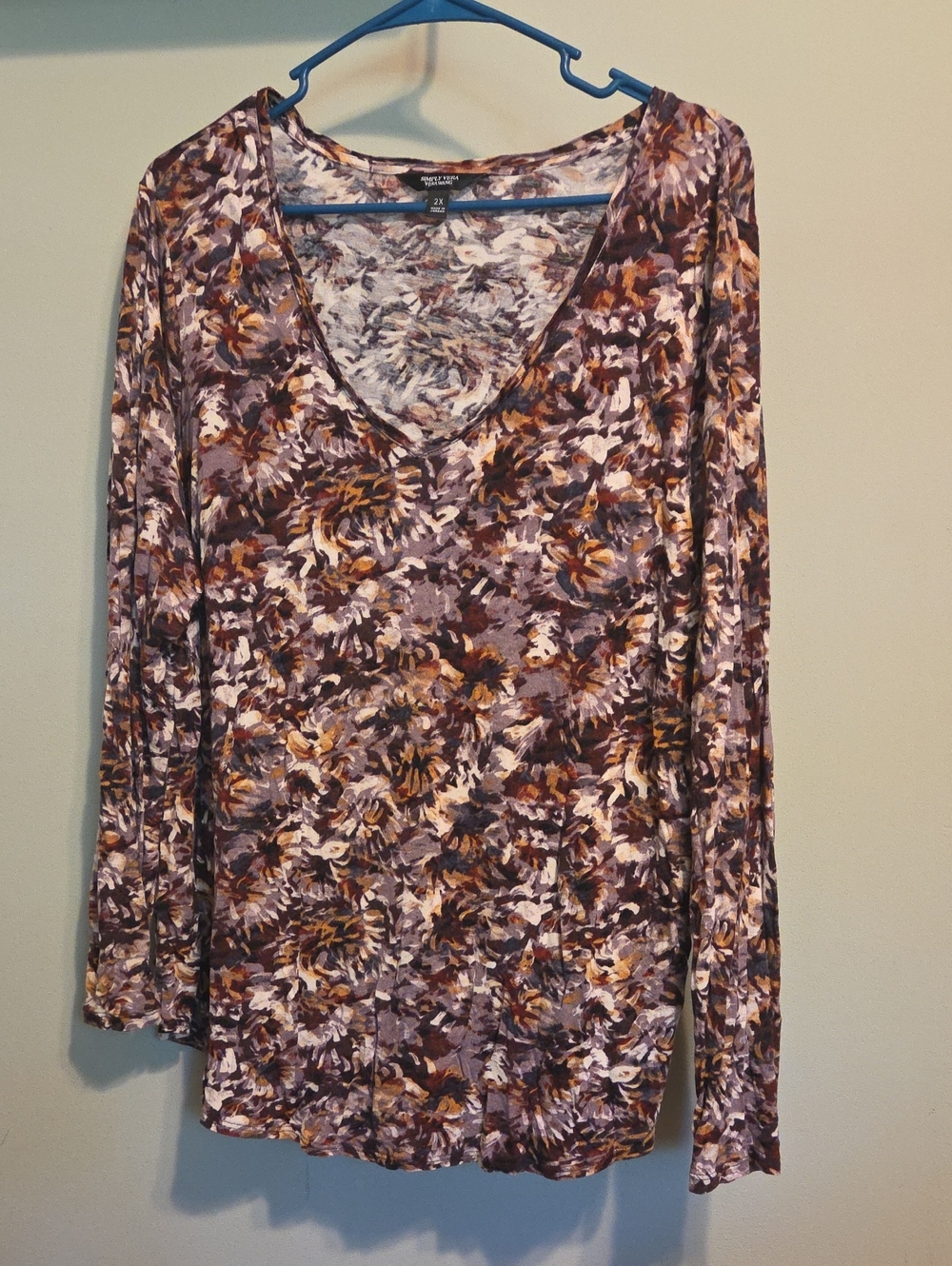 Simply Vera Vera Wang Brown Multi Floral V-Neck Long Sleeve Dress